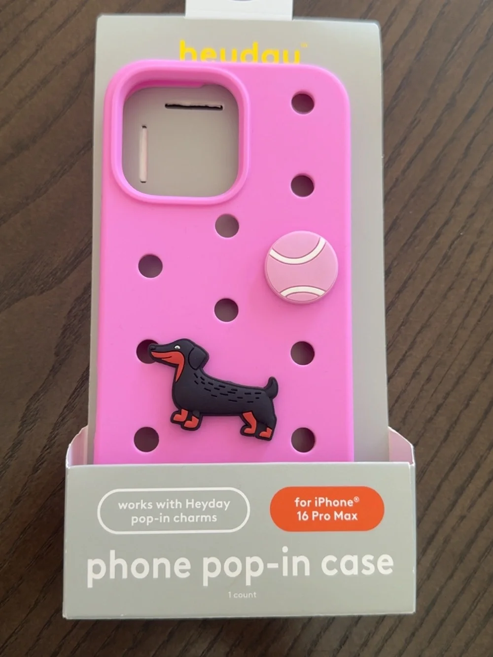 heyday Pink Pop-In Phone Case with Dachshund Charm for iPhone 16 Pro Max